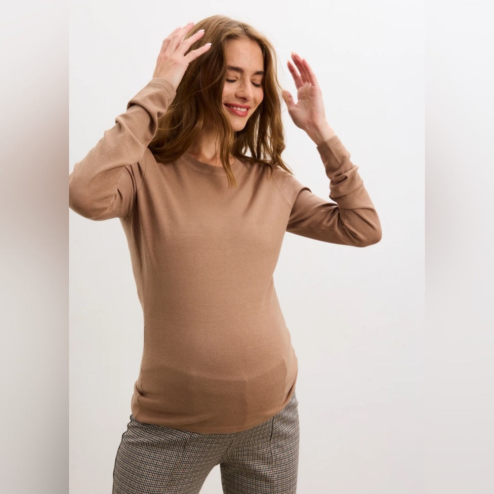 NWT Hatch Maternity The Softsculpt Knit Long Sleeve Tee, Mocha, SIZE: 3